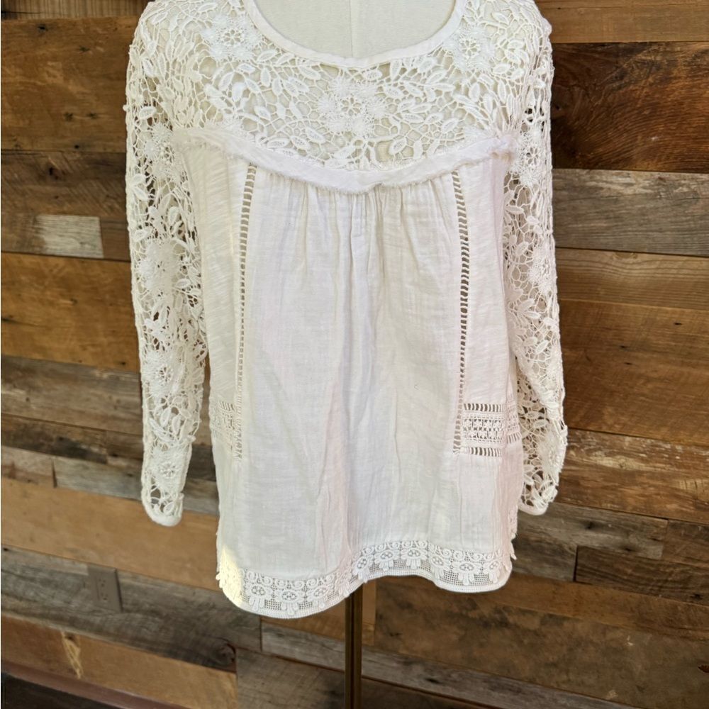 Rachel Zoe White Lace Bishop Sleeve Blouse